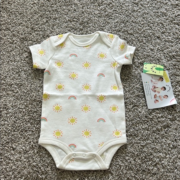 Primary White Bodysuit with Yellow Suns and Rainbow Print - Picture 1 of 3